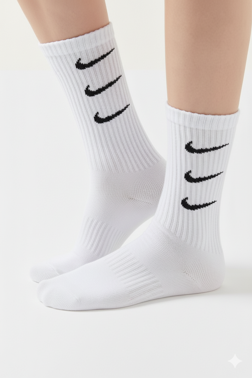 00 Nike Socks White - Long Triple Swoosh Edition - Image 1