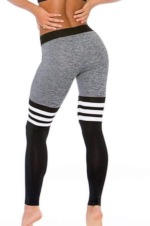 Heather Grey & Black Stripe Printed Leggings