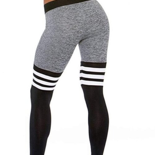 Heather Grey & Black Stripe Printed Leggings