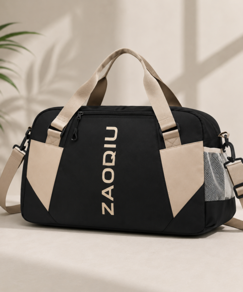 Black-ZAQIU Weekender Travel Bag With Shoe Compartment