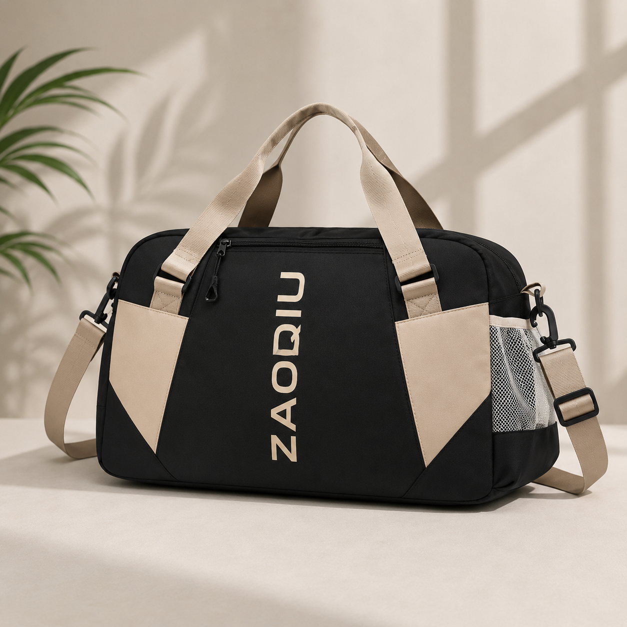 Black-ZAQIU Weekender Travel Bag With Shoe Compartment