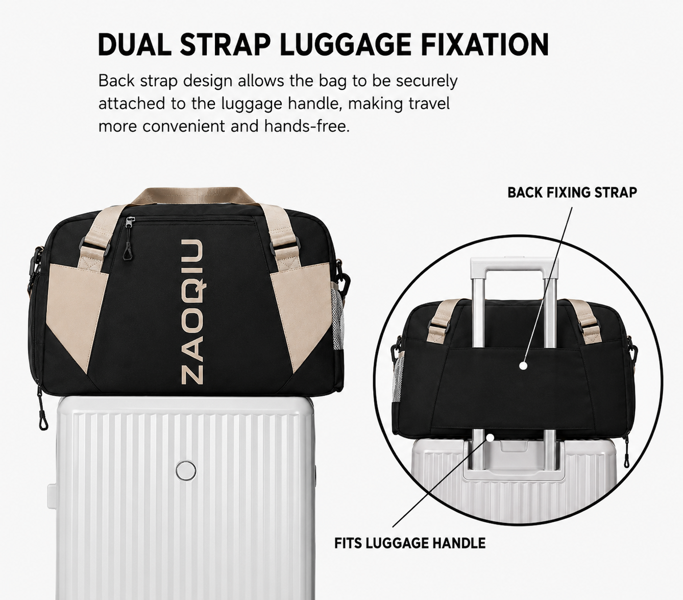Black-ZAQIU Weekender Travel Bag With Shoe Compartment - Image 2