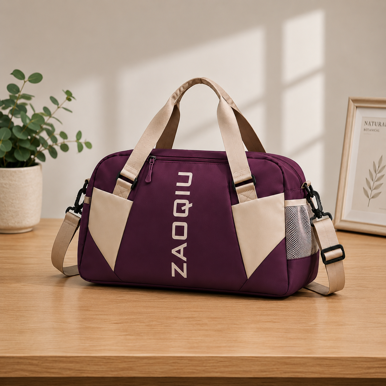 Plum Purple-ZAQIU Weekender Travel Bag With Shoe Compartment