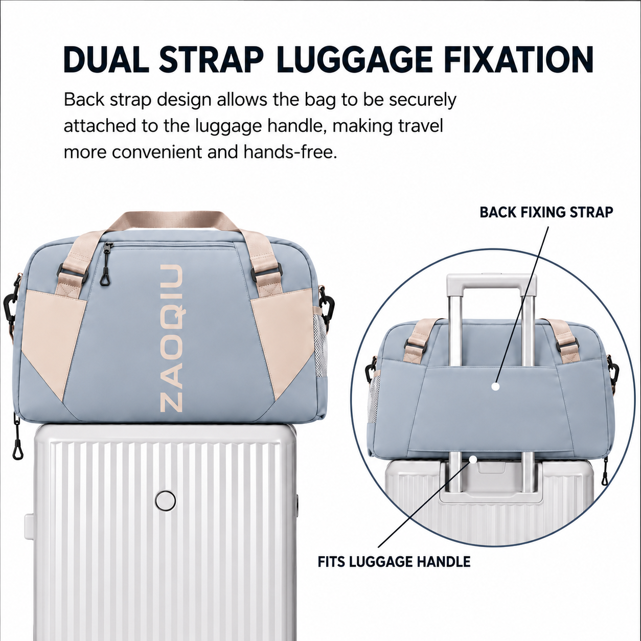 Light Gray-ZAQIU Weekender Travel Bag With Shoe Compartment - Image 2
