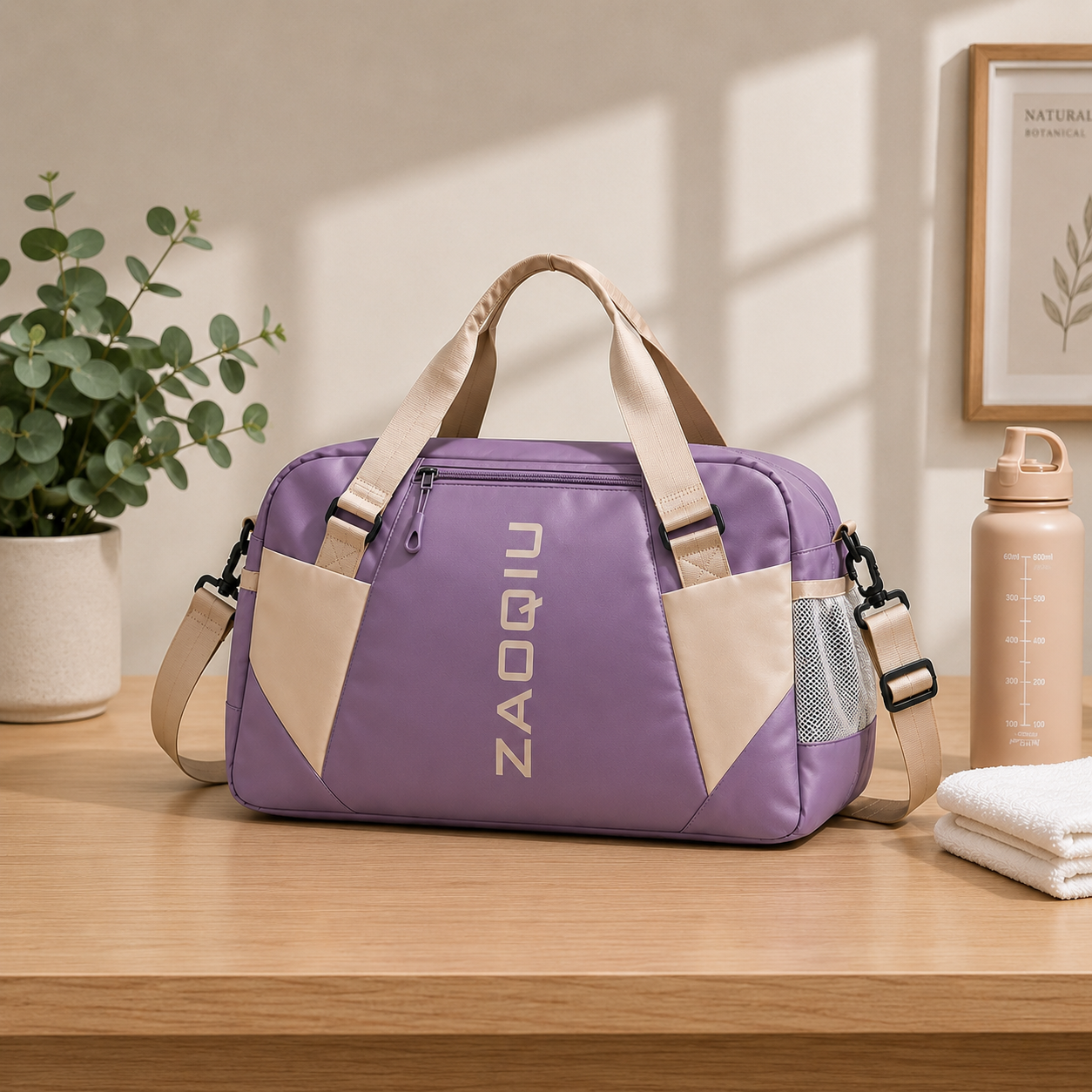 Lavender-ZAQIU Weekender Travel Bag With Shoe Compartment