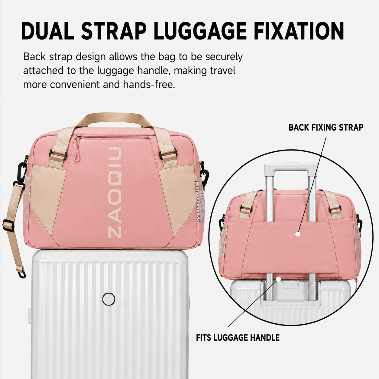 Rose Pink -ZAQIU Weekender Travel Bag With Shoe Compartment - Image 2