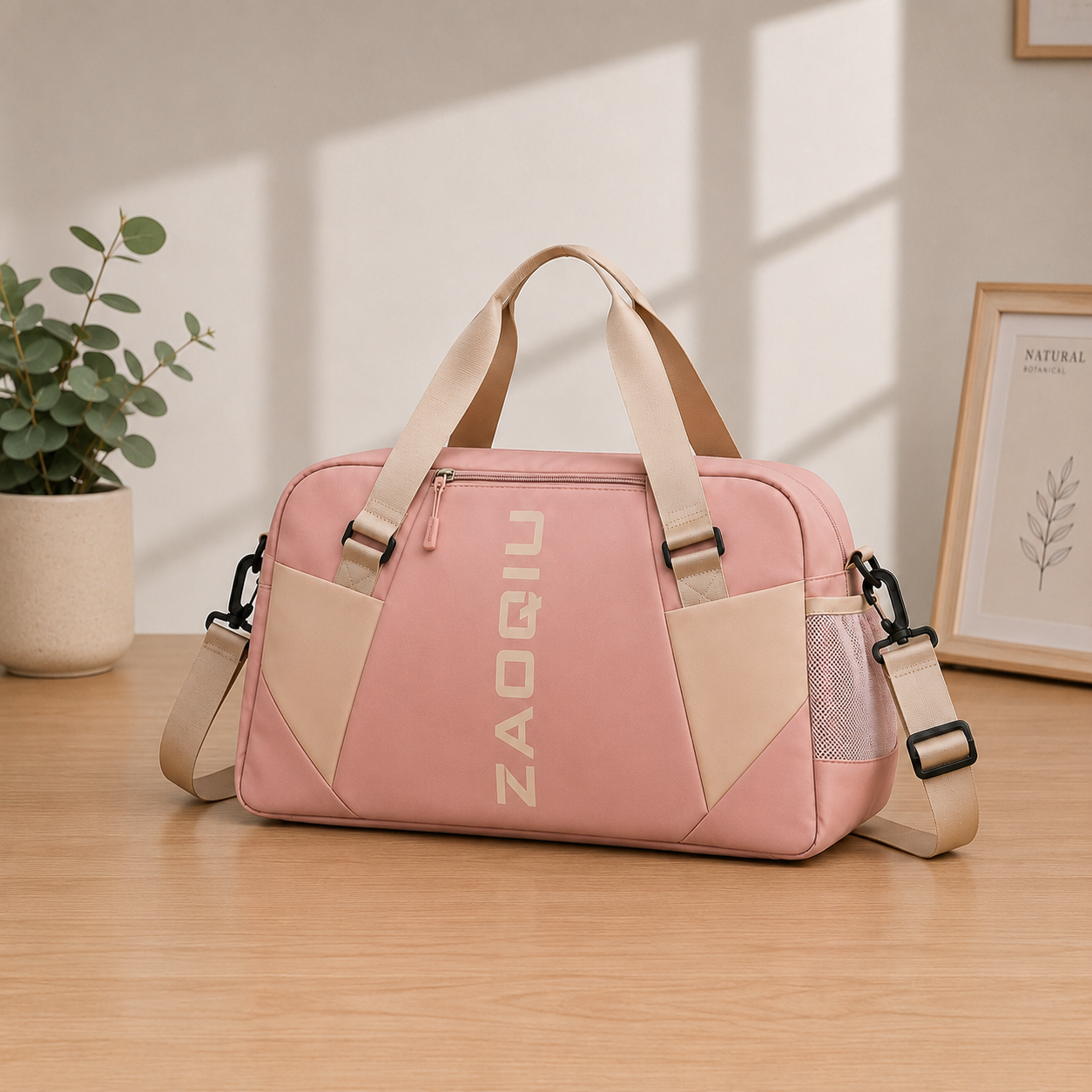 Rose Pink -ZAQIU Weekender Travel Bag With Shoe Compartment