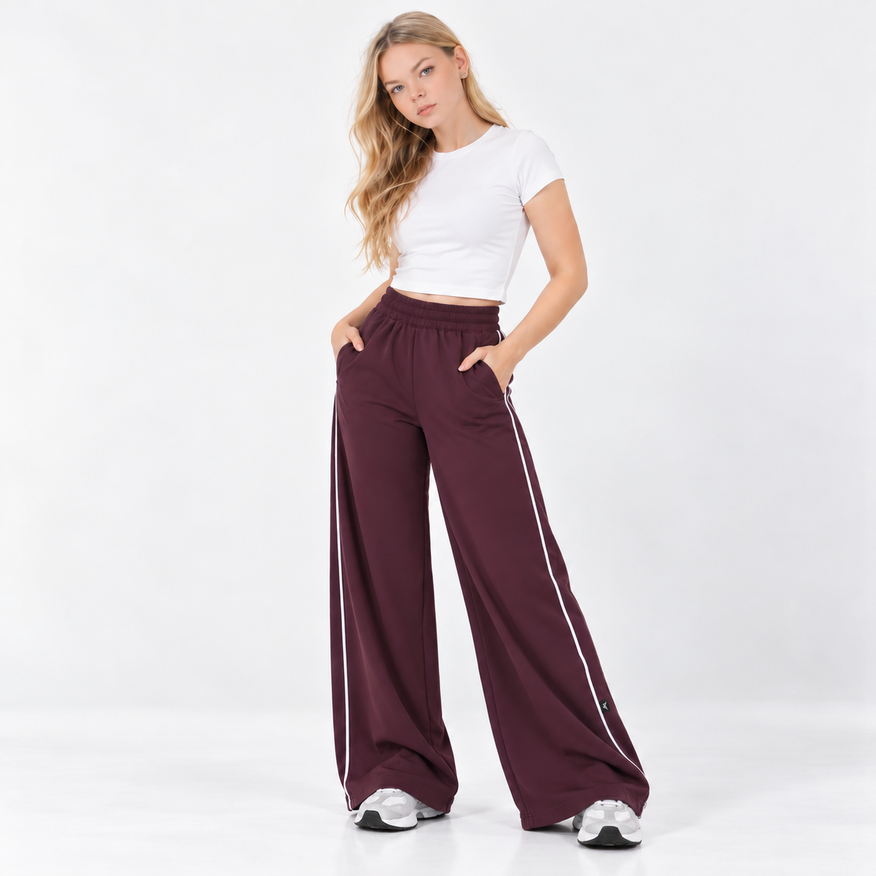 Motion Wide-Leg Track Pants- Maroon - Image 3