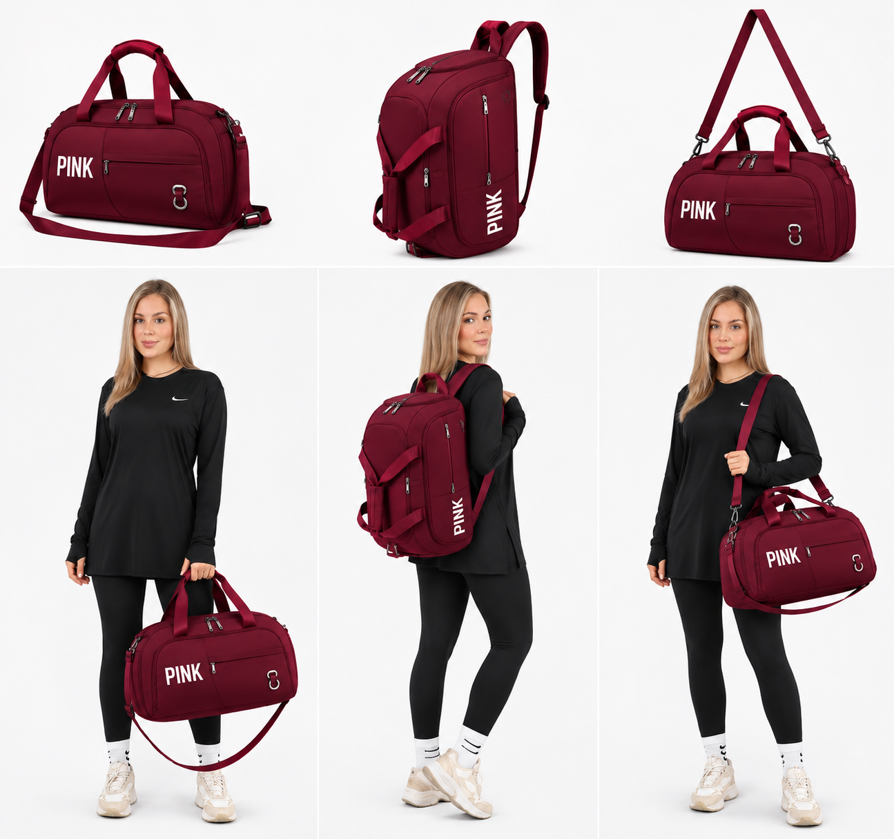 3-in-1 Duffle Bag -Burgundy Red - Image 5